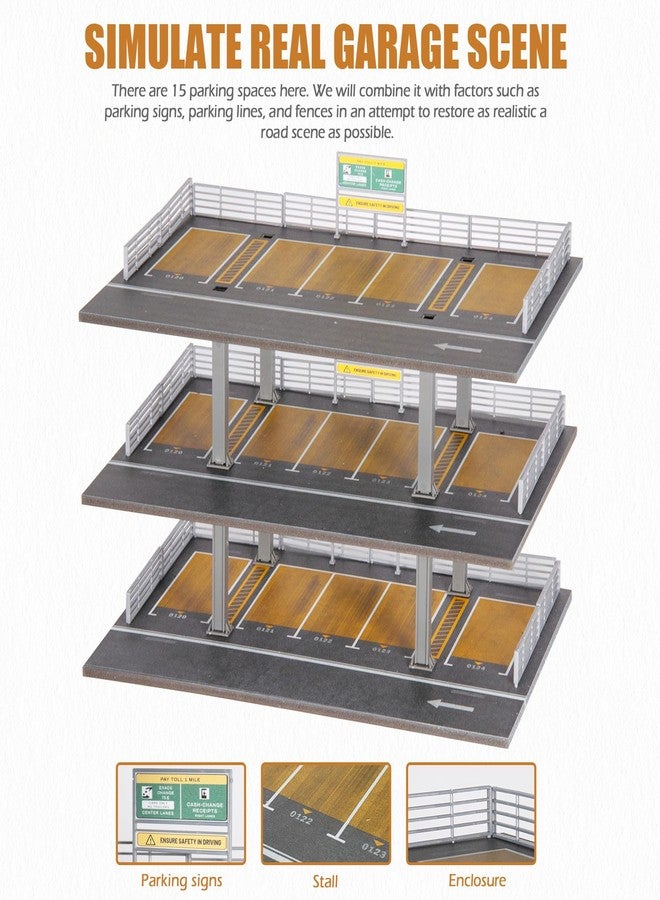 cxiiuui 1/64 Scale Display Case 3 Layers 15 Parking Spaces Parking Garage Model for Diecast Toy Car Display Case Collection Gift - Image 4