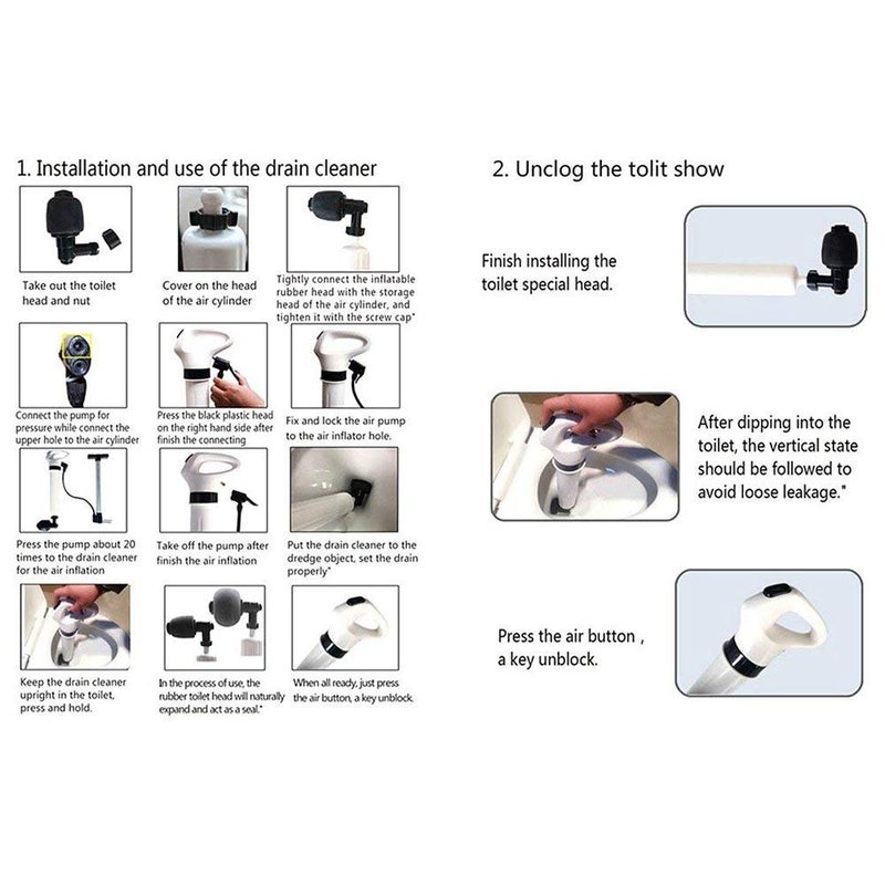 FEELING MALL Toilet Plunger, Powerful Manual Air Drain Blaster High Pressure Drain Plunger Toilet Dredge Clog Remover Suitable for Toilets Kitchen Bathtub Showers Sink -White - Image 4