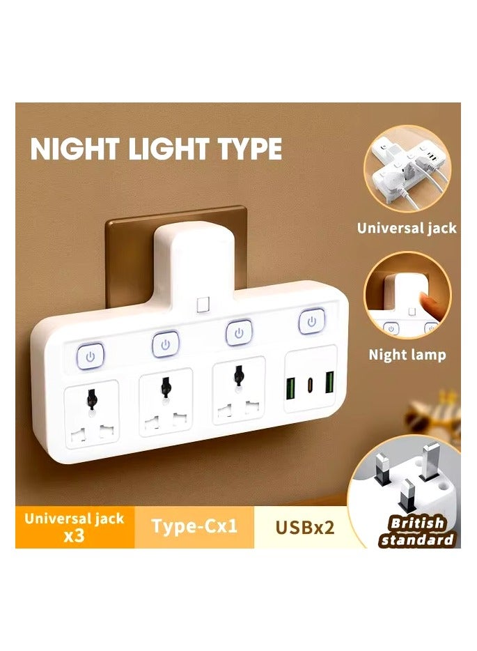 باس تيك محول مقبس تمديد متعدد المكونات مع ضوء ليلي ، محول طاقة تمديد عالمي مع 2 USB-A و 1 USB-C (منافذ شاحن سريع) ، مقبس شحن حائط موسع محول 3 طرق - Image 1