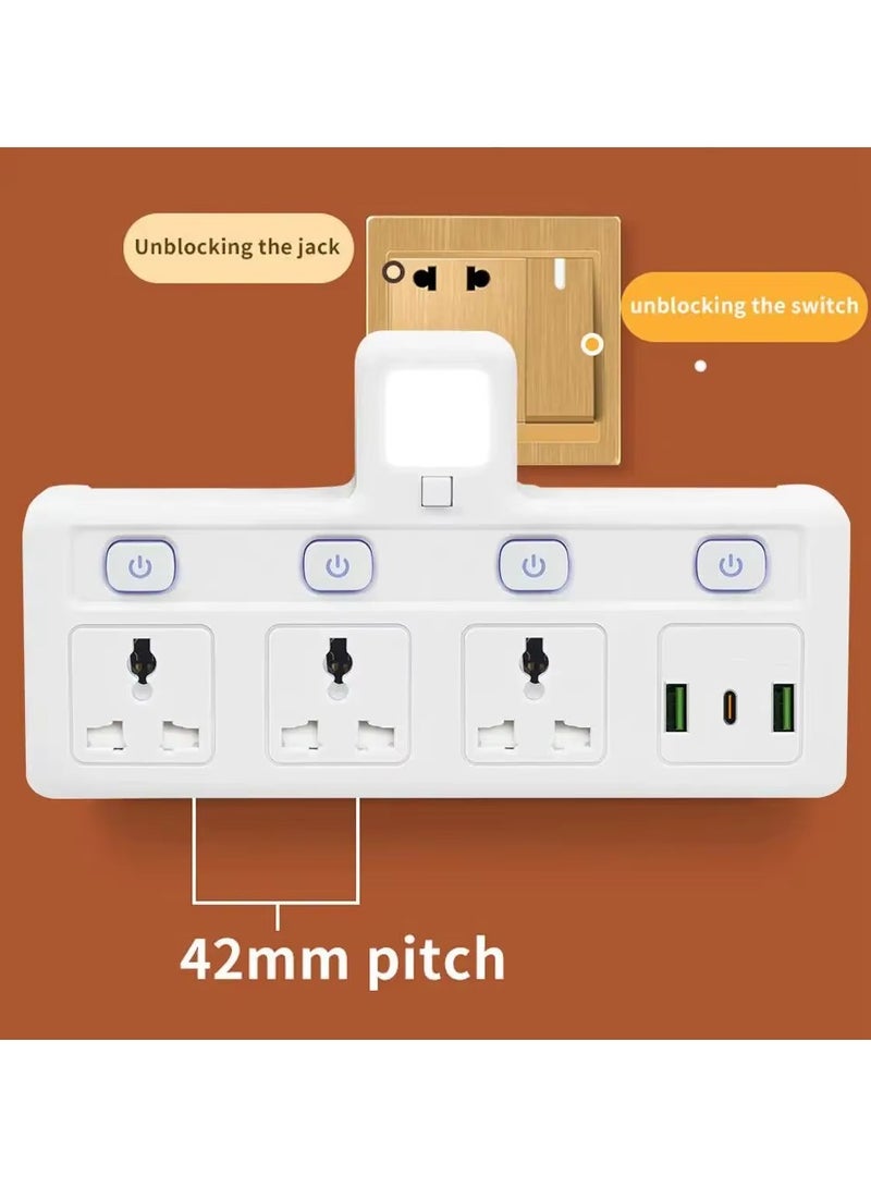 باس تيك محول مقبس تمديد متعدد المكونات مع ضوء ليلي ، محول طاقة تمديد عالمي مع 2 USB-A و 1 USB-C (منافذ شاحن سريع) ، مقبس شحن حائط موسع محول 3 طرق - Image 5