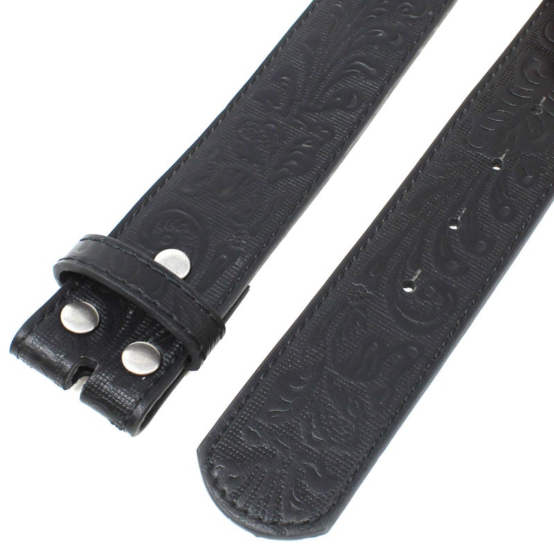 BC Belts Leather Belt Strap with Embossed Western Scrollwork 1.5" Wide with Snaps (Black-L) - Image 3