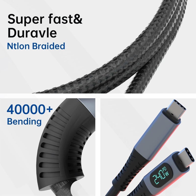 هاسذيب كابل USB-C، شحن سريع بقدرة 240 واط مع شاشة LED، نقل بيانات بسرعة 40 جيجابت في الثانية بدقة 8K@60Hz، متوافق مع iPhone 16/15 Pro/Air وMacBook وChromebook وSamsung S24 Ultra بطول 1 متر - Image 5