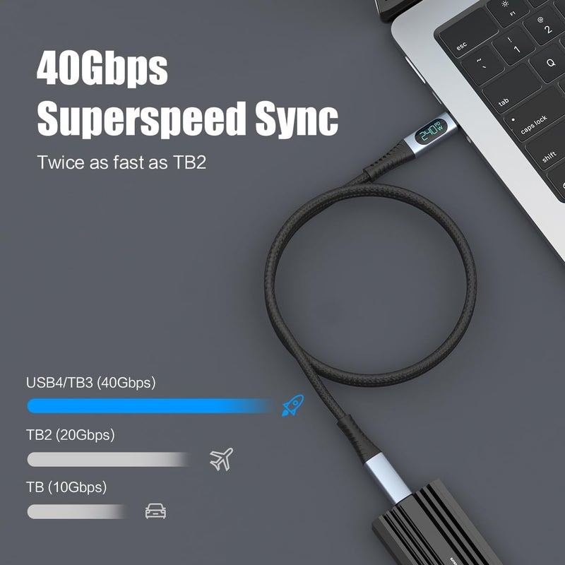 هاسذيب كابل USB-C، شحن سريع بقدرة 240 واط مع شاشة LED، نقل بيانات بسرعة 40 جيجابت في الثانية بدقة 8K@60Hz، متوافق مع iPhone 16/15 Pro/Air وMacBook وChromebook وSamsung S24 Ultra بطول 1 متر - Image 3