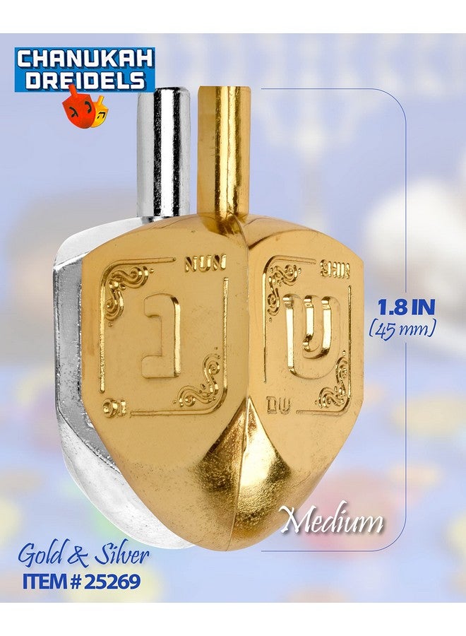 Izzy 'n' Dizzy Hanukkah Metallic Gold and Silver Dreidel (Pack of 10) - Medium - Image 2