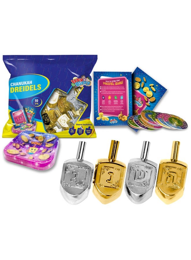Izzy 'n' Dizzy Hanukkah Metallic Gold and Silver Dreidel (Pack of 10) - Medium - Image 1
