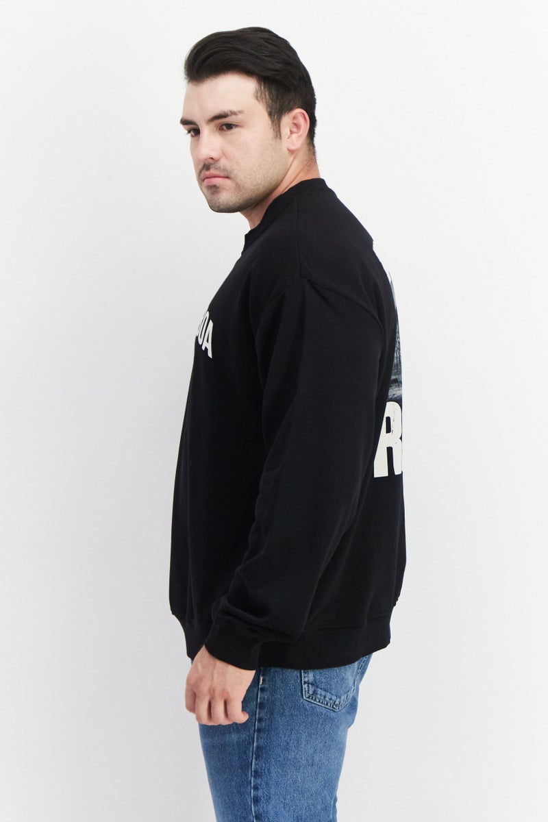 Rocky سويت شيرت رجالي بأكمام طويلة وياقة دائرية بطبعة جرافيك، أسود - Image 3