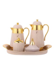 Alostoura Luxury Tea and Coffee Thermos Set – 5 Pieces with an Elegant and Attractive Design, Including a Serving Tray, Sugar Box, and Date Box in Beige and Gold  - Image 2