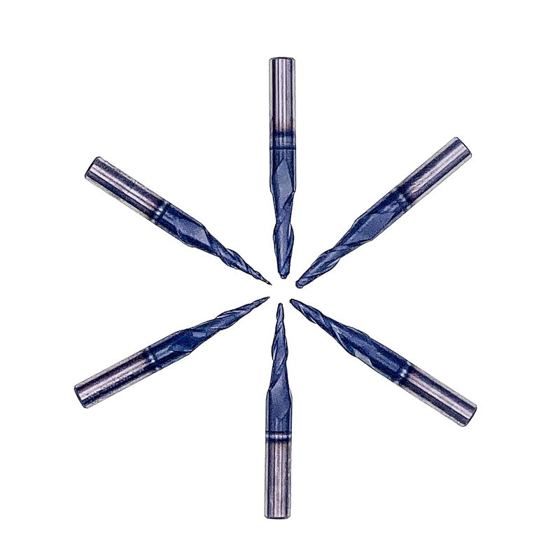 foos - Tapered Angle Ball Tip Set - 1/4 Shank -Solid Carbide - TiAIN Coated Router Bits (6 Piece Set 2.0mm - .25mm) - Image 1