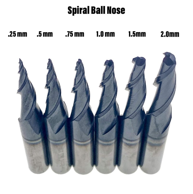 foos - Tapered Angle Ball Tip Set - 1/4 Shank -Solid Carbide - TiAIN Coated Router Bits (6 Piece Set 2.0mm - .25mm) - Image 2