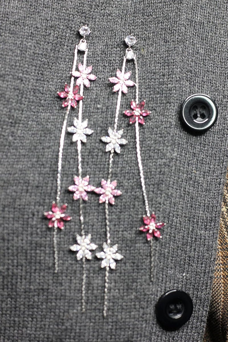 Excefore Flower Drop Earrings 925 Silver needle pin with AAA Grade Cubic Zirconia Droplet Dangle Earrings for Women Girls Elegant Long Threader Earrings - Image 3