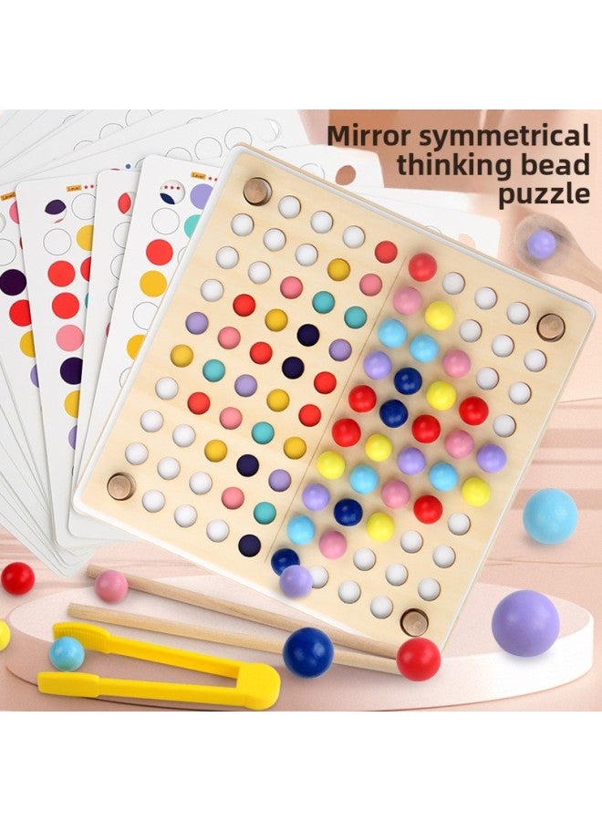 لغز الصور المقطوعة بالخرز الخشبي المتماثل للمرآة للأطفال الصغار، تدريب على مراقبة التركيز، ألعاب التعليم المبكر - اللون: HQ- لغز الصور المقطوعة بالخرز المتماثل للتفكير 0.75 كجم - Image 2