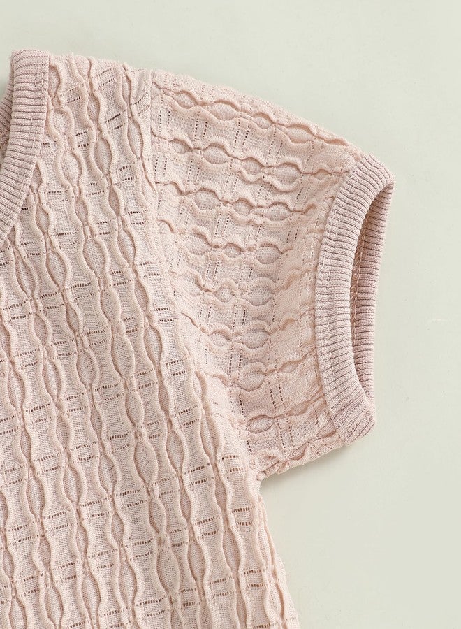 Fernvia Toddler Baby Girl Summer Clothes Solid Jacquard Short Sleeves T-Shirt Tops + Shorts 3 6 9 12 18 24 Months Outfits Set (Pink, 0-6 Months) - Image 5