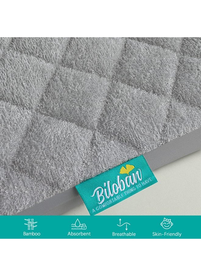 Biloban - Bassinet Mattress Pad Cover, Waterproof, Ultra Soft Bamboo Viscose Fleece Surface, Universal Fit for Hourglass/Oval Bassinet Mattress, 2 Pack, Washer & Dryer, No Loosen and Pre-Shrinked, Grey - Image 1
