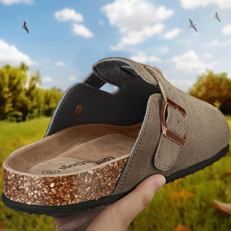 KEMISANT Women Clogs Mules Sandals Slippers Fleece Lined Upper Unisex,Memory Foam Cushioned Cork-Footbed(Taupe-9 Women/7 Men) - Image 2