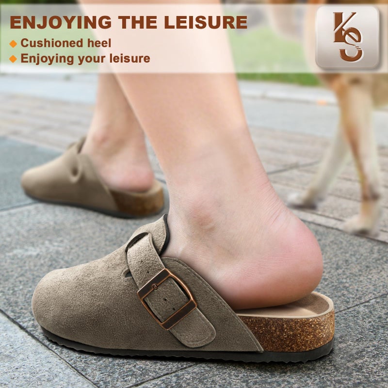 KEMISANT Women Clogs Mules Sandals Slippers Fleece Lined Upper Unisex,Memory Foam Cushioned Cork-Footbed(Taupe-9 Women/7 Men) - Image 5