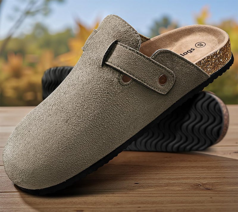KEMISANT Women Clogs Mules Sandals Slippers Fleece Lined Upper Unisex,Memory Foam Cushioned Cork-Footbed(Taupe-9 Women/7 Men) - Image 3