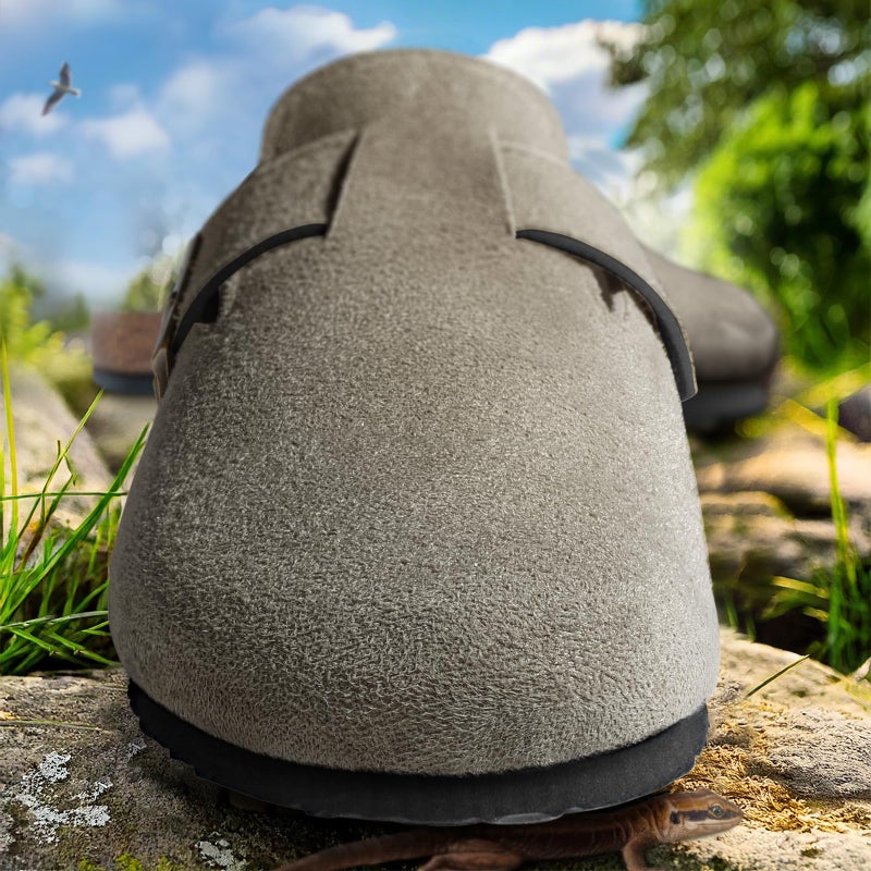 KEMISANT Women Clogs Mules Sandals Slippers Fleece Lined Upper Unisex,Memory Foam Cushioned Cork-Footbed(Taupe-9 Women/7 Men) - Image 4