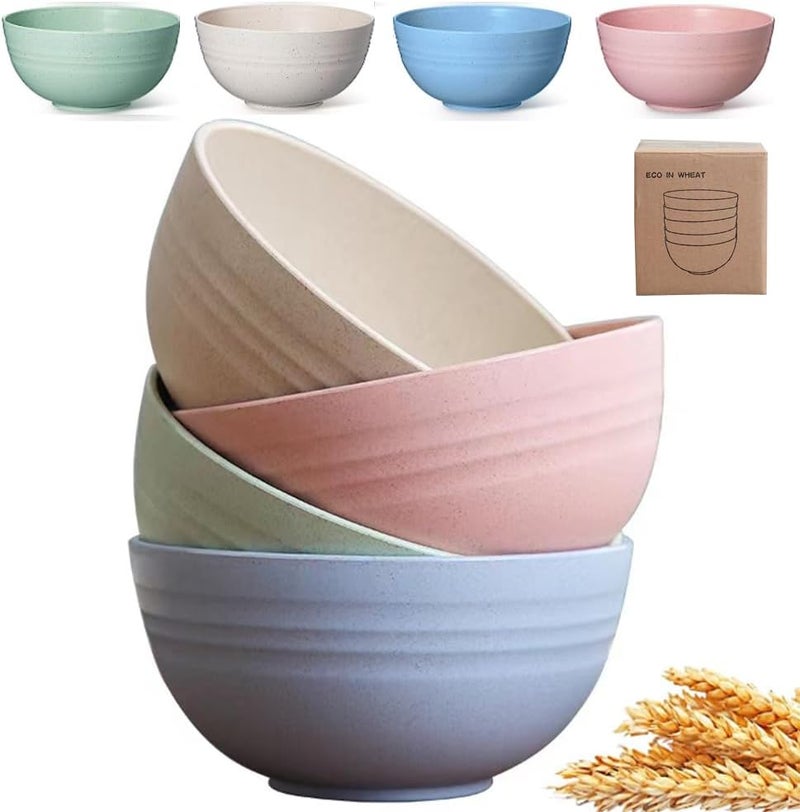 PUPOPIK Unbreakable Cereal Bowls 24 oz  Reusable Wheat Straw Bowl  Dishwasher  Microwave Safe BPA Free  Perfect for Cereal Reusable Dinner Bowls 4 Set Oatmeal Salad - Image 1