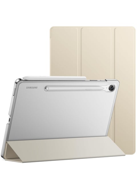 Case for Samsung Galaxy Tab S9 FE 10.9 Inch Slim Translucent Back Tri Fold Stand Protective Tablet Cover Support S Pen Charging Auto Wake Sleep Beige