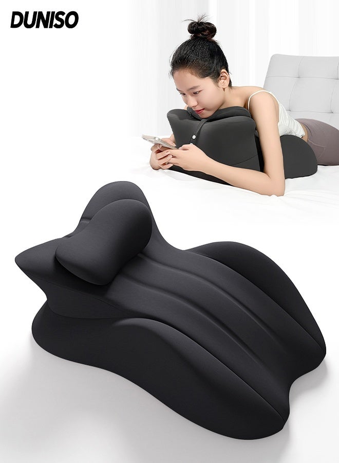 DUNISO Face Down Prone Pillow，Memory Foam Ergonomic Wedge Prone Pillow，Soft and Comfortable Memory Foam Bed Triangle Wedge Pillow with Small Support Pillow，Detachable and Washable，for Massage, Reading, Sleeping,Black - Image 1