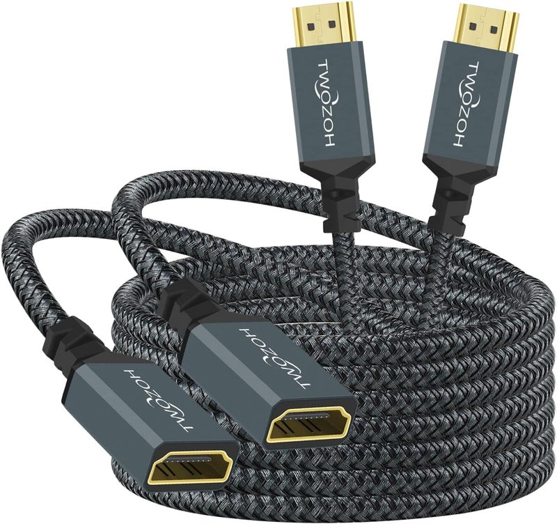 Twozoh HDMI Extension Cable 2M 2 Pack, 4K HDMI Extender Male to Female Lead, Nylon Braided HDMI 2.0 Cable Adapter Support 4K@60Hz 3D HDR - Image 1