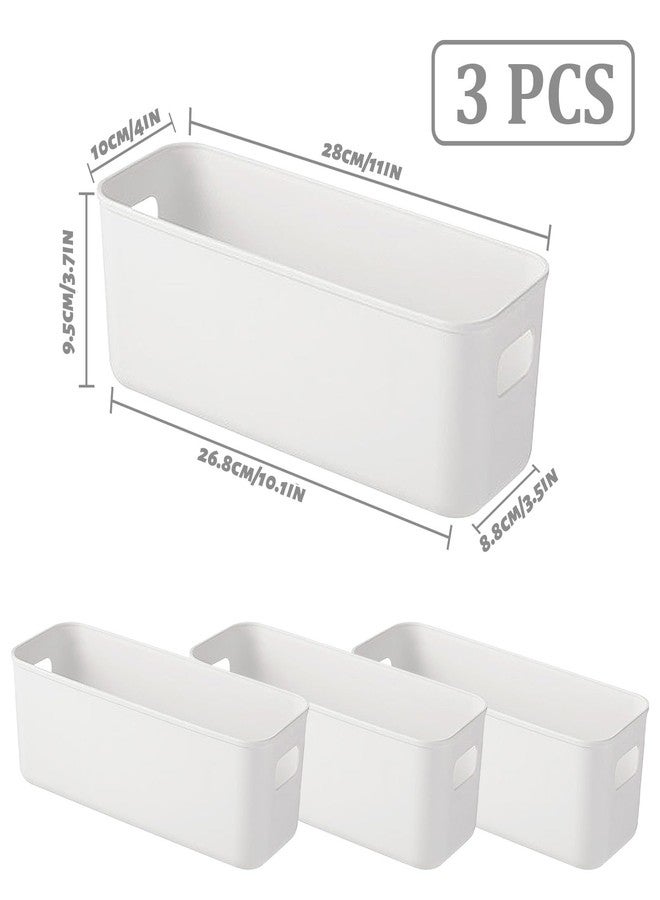 BLLREMIPSUR 3 Pack White Storage Bin, 10" Long Bathroom Organizing Bins, Plastic Organizer Bins with Handles for Vanity, Pantry, Shelves - Image 2