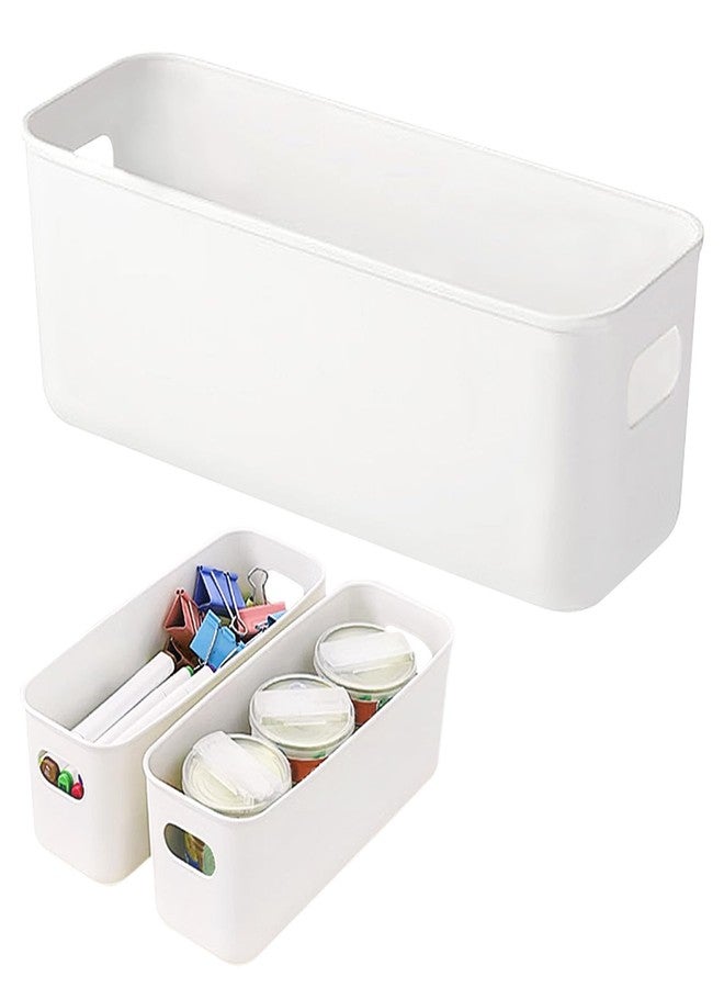 BLLREMIPSUR 3 Pack White Storage Bin, 10" Long Bathroom Organizing Bins, Plastic Organizer Bins with Handles for Vanity, Pantry, Shelves - Image 1