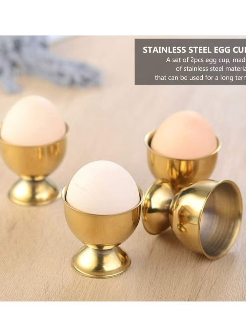 عربست حامل بيض من الفولاذ المقاوم للصدأ، 4 قطع من أكواب البيض الذهبية للبيض المسلوق وأكواب سطح الطاولة للإفطار، للبيض المسلوق وحاوية حلوى الآيس كريم الذهبية وديكور الطاولة لحفلات الزفاف في العطلات - Image 2