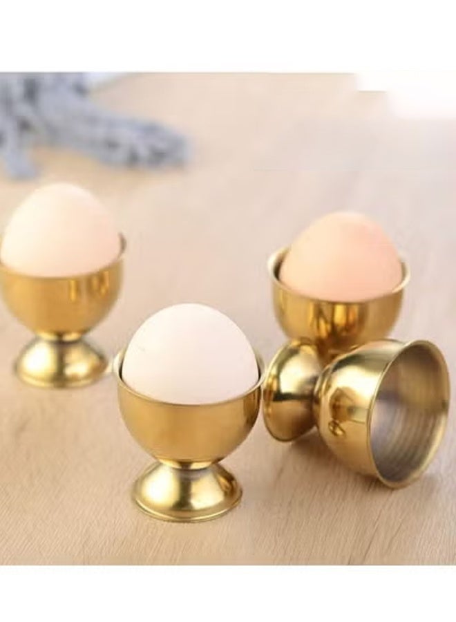 عربست حامل بيض من الفولاذ المقاوم للصدأ، 4 قطع من أكواب البيض الذهبية للبيض المسلوق وأكواب سطح الطاولة للإفطار، للبيض المسلوق وحاوية حلوى الآيس كريم الذهبية وديكور الطاولة لحفلات الزفاف في العطلات - Image 2