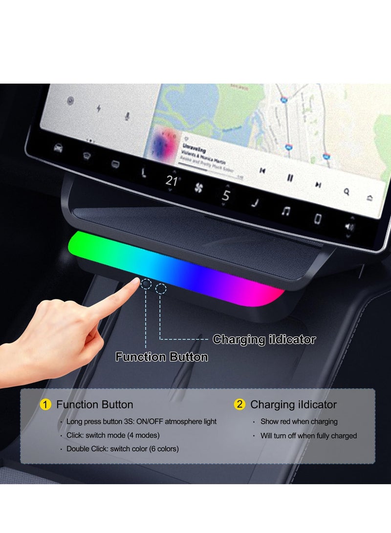 KASTWAVE Center Console Organizer Tray for Tesla Model Y/3, Under Screen Storage Box with Ambient Light, Dashboard Organizer Tissue Holder for Model Y/3 Accessories 2024 2023 2022 2021 - Image 3