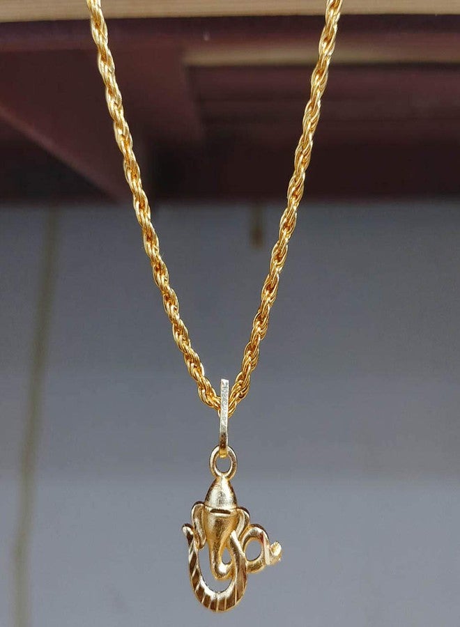Sullery Religious Lord Ganesha Pendant Gold Brass Necklace Chain for Men and Women - Image 3