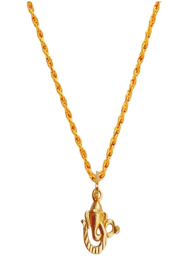 Sullery Religious Lord Ganesha Pendant Gold Brass Necklace Chain for Men and Women - Image 1