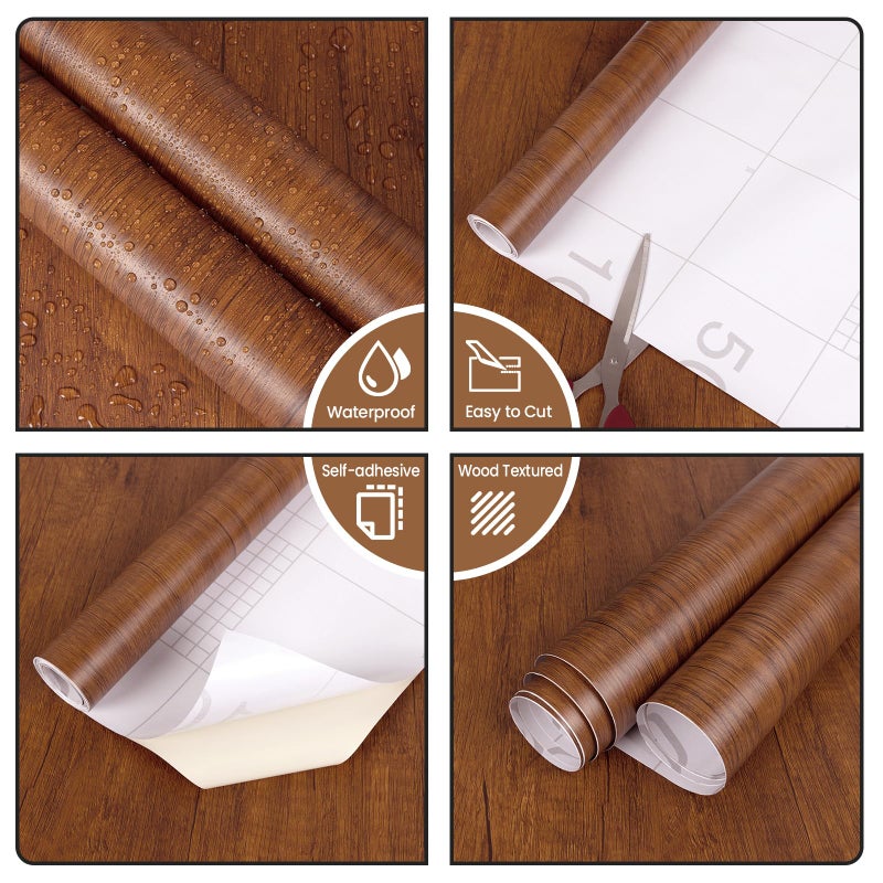 Abyssaly Wood Grain Contact Paper, Brown Wood Peel and Stick Wallpaper for Cabinets, Self Adhesive Waterproof Wall Paper for Furniture Countertops Drawer Shelf Liner 17.7 in X 118 in - Image 5