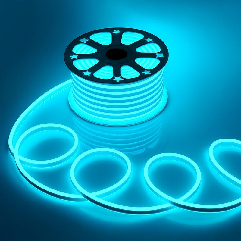 Gesto شريط ضوء نيون LED بطول 16.4 قدم مع محول 12 فولت | ضوء حبل مرن قابل للقطع ومقاوم للماء لتزيين الجدران، الزينة الداخلية والخارجية، الأسماء المخصصة، اللافتات وإضاءة ديوالي - أزرق جليدي - Image 1