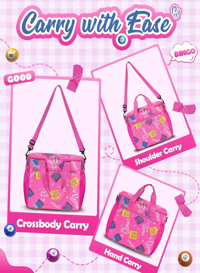 FOKDUVB Bingo Bag for Daubers Dabbers Dotters Tote Bag with Pockets for Bingo Stuff Supplies (Pink) - Image 3