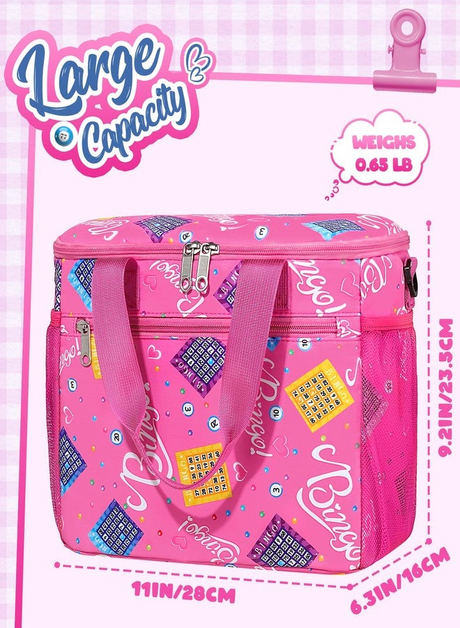 FOKDUVB Bingo Bag for Daubers Dabbers Dotters Tote Bag with Pockets for Bingo Stuff Supplies (Pink) - Image 4