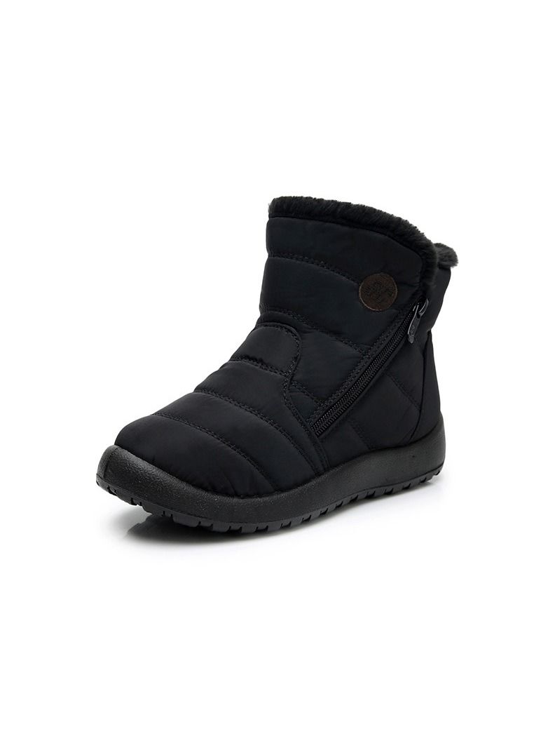 Loquat Women's Thickened Waterproof And Anti Slip Cotton Boots, Snow Boots Black 