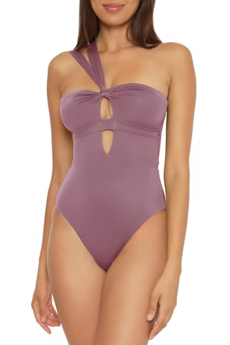 BECCA by Rebecca Virtue Color Code - Women's Convertible Bandeau One Piece Swimsuit, Asymmetrical Straps, Bathing Suits for Women, Fig, Medium - Image 4