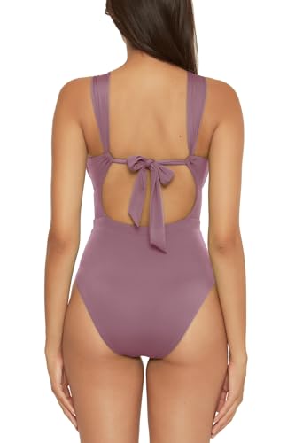BECCA by Rebecca Virtue Color Code - Women's Convertible Bandeau One Piece Swimsuit, Asymmetrical Straps, Bathing Suits for Women, Fig, Medium - Image 2