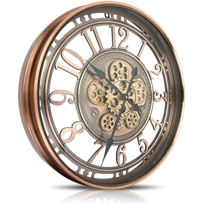 DORBOKER Real Moving Gears Wall Clock Large Modern Metal Clocks for Living Room Decor Industrial Steampunk Unique Vintage Rustic Decorative Clock for Home Farmhouse Office 21 Inch Red Copper Arabic