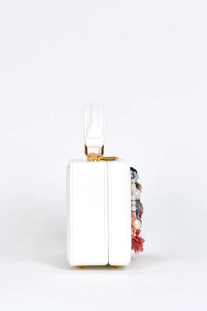 ايلاتي Women's Shoulder Strap Floral Stone Evening Dress Daily Hand Bag White 17612