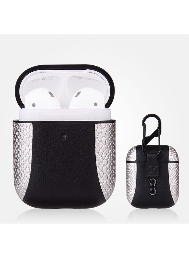 Raxoom Case Cover Colour-matching Flip-over Leather Earphones Shockproof Protective Case for Apple AirPods 1 / 2 Silver