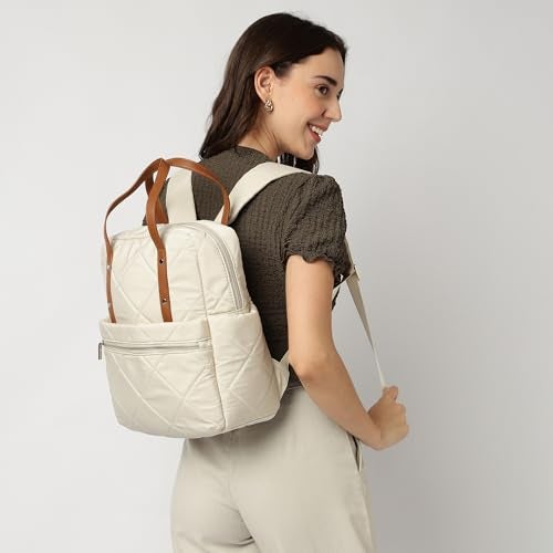 Fastrack Casual Nylon Laptop Backpack | Nylon Women's Handbags | 11.76 Litre 14" Laptop Tote for Workwear and College,Off-White - Image 2