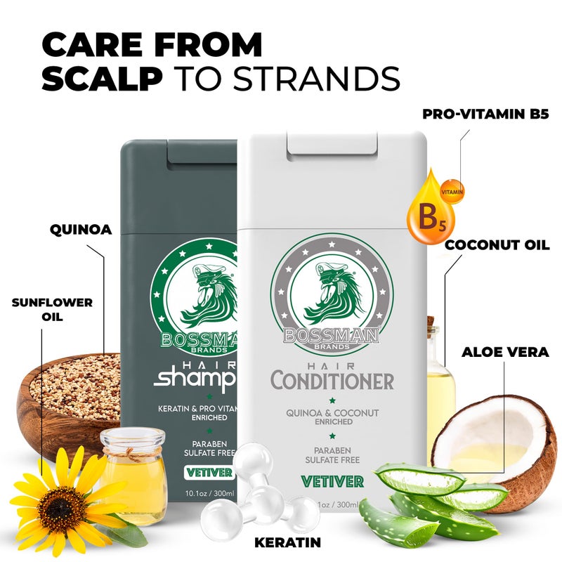 Bossman Hair Shampoo and Conditioner Combo - Hydrating, Strengthening, and Soothing Formula for Men's Hair - Paraben Free & Sulfate Free (Vetiver X) - Packaging May Vary - Image 4