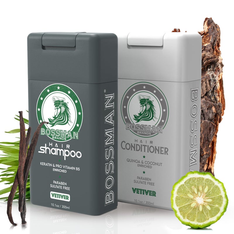 Bossman Hair Shampoo and Conditioner Combo - Hydrating, Strengthening, and Soothing Formula for Men's Hair - Paraben Free & Sulfate Free (Vetiver X) - Packaging May Vary - Image 1