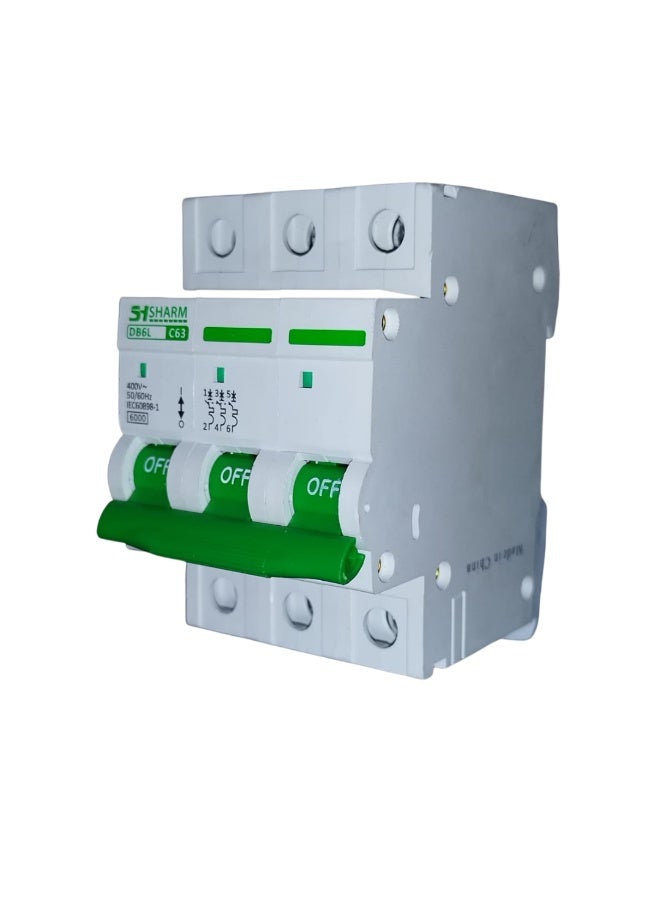 Sanshe sharm Circuit Breaker 63Amp Triple  – 3 Phase – DB6L – C63 – 400V – 50/60Hz – IEC60898-1. Full overload protection. Lifetime warranty from Sanshe Sharm Original. - Image 2