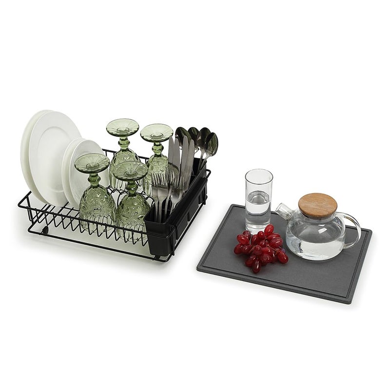 SunnyPoint 304 Stainless Steel Dish Drying Rack with Diatomaceous Earth Drainboard & Removable Utensil Caddy â€“ Rust Resistant Countertop Dish Rack for Kitchen (Black) - Image 5