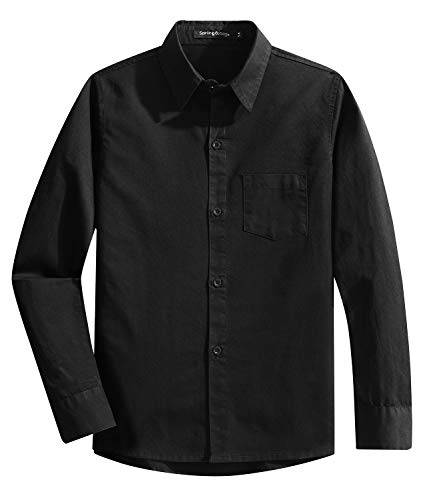 Spring&Gege Boys' Long Sleeve Woven Dress Shirt Formal School Uniform Button Down Shirt with Chest Pocket, Black, 13-14 Years - Image 1