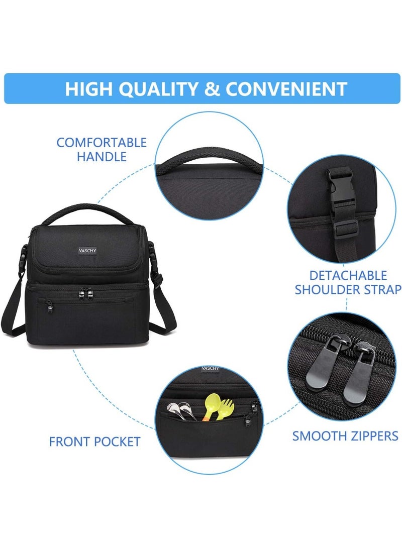 VASCHY Lunch Bag, Insulated Lunch Box Leak-proof Cooler Bag in Dual Compartment Lunch Tote for Men, Women, 14 Cans (Black) - Image 3
