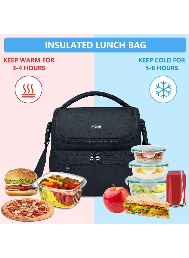 VASCHY Lunch Bag, Insulated Lunch Box Leak-proof Cooler Bag in Dual Compartment Lunch Tote for Men, Women, 14 Cans (Black) - Image 4